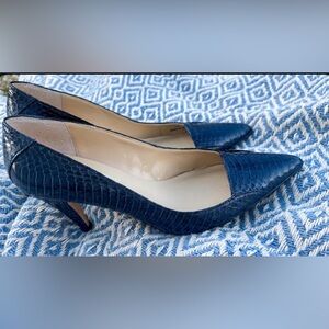 J. Renee Luxe Navy Blue Genuine Snakeskin Pointed Toe Kitten Heels Size 6M